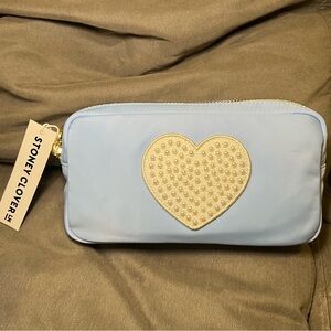 Stoney Clover Lane Baby Blue Pearl Heart Makeup Bag Travel Bag White Heart